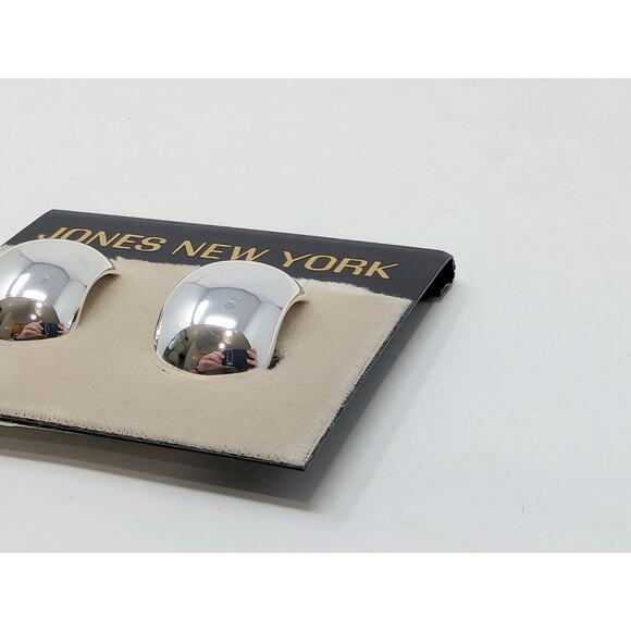 Vintage Jones New York Earrings Silver Tone Huggie Style Clip On Classic New - Picture 3 of 5